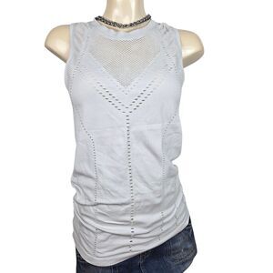 Athleta Oxygen Tank Top Sz M Eyelet Cutout Mesh Gray Workout Yoga Athleisure
